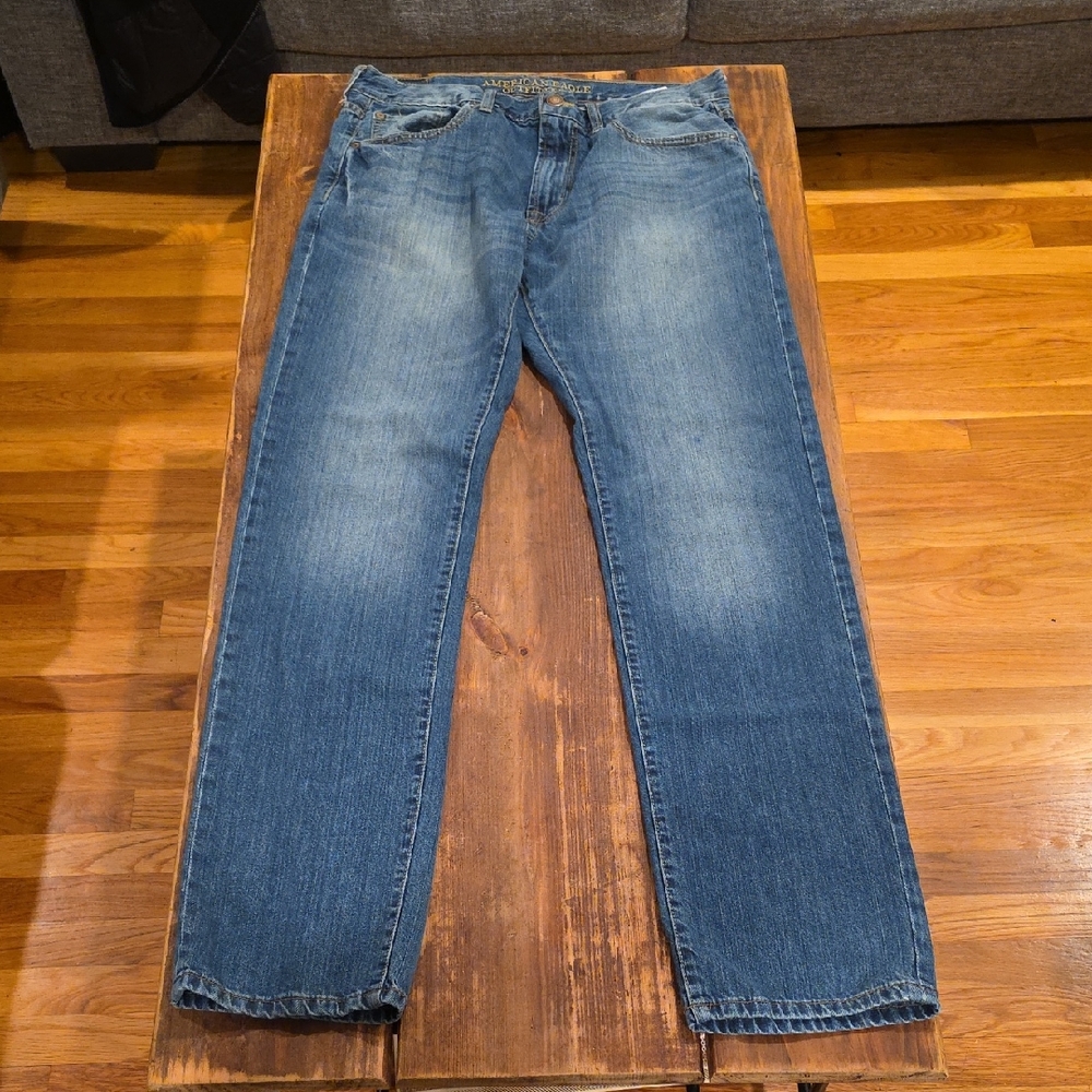American Eagle Outfitters Straight Leg Men's Denim Jeans Medium Blue Wash 34x36